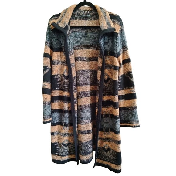 Cable & Gauge Size XL Open Front Cardigan Black Brown Textured Bohemian Knit - Picture 2 of 10